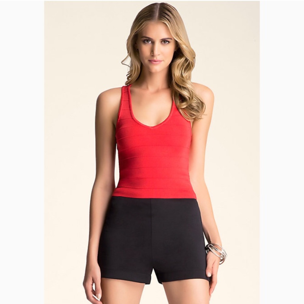 bebe Red Ribbed Tank Top